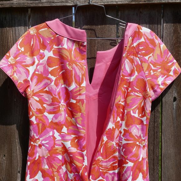 TAHARI ARTHUR S LEVINE Dress Size 6 Coral Flower Power Sheath Short Sleeve - Picture 8 of 8